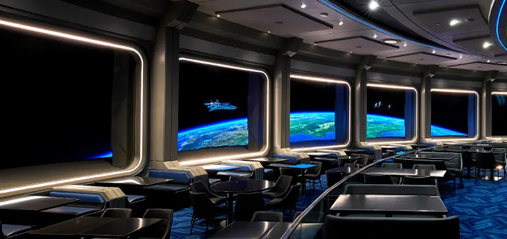 The spaceship styled dining room of Space 220 Restaurant.